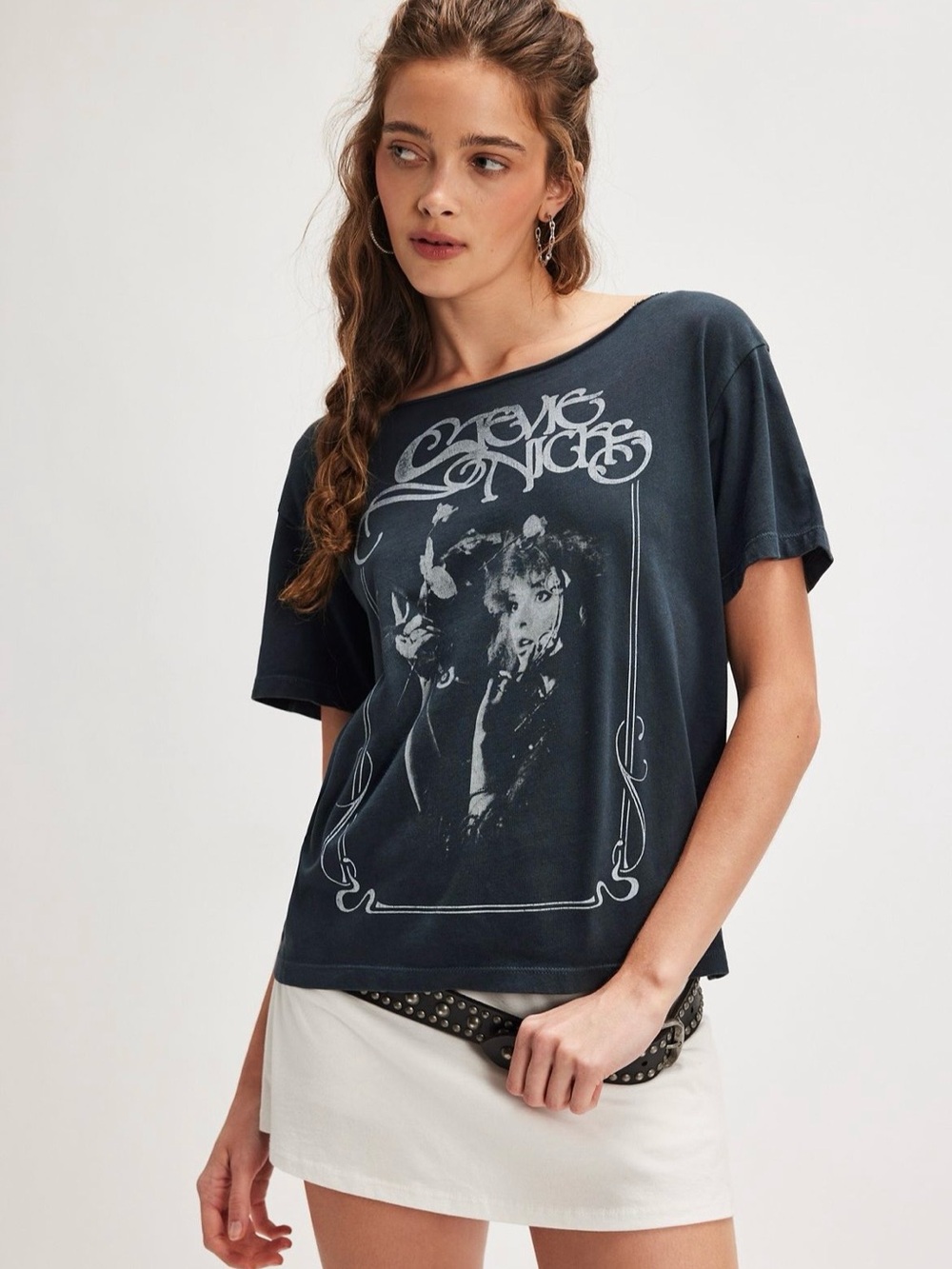 NWT Free People X Daydreamer Stevie Bella Donna Off-The-Shoulder Tee in Black
